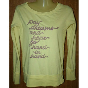 Vintage 1974 Old Navy Women's  Embroidered LS Yellow Top Size M "Day Dreams"